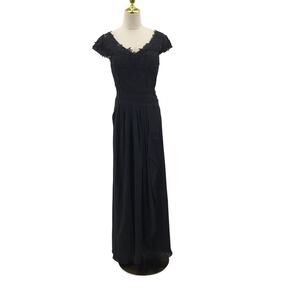 FORMAL DRESS SZ 16 2x plus black embroidered draped lace up maxi NEW B72